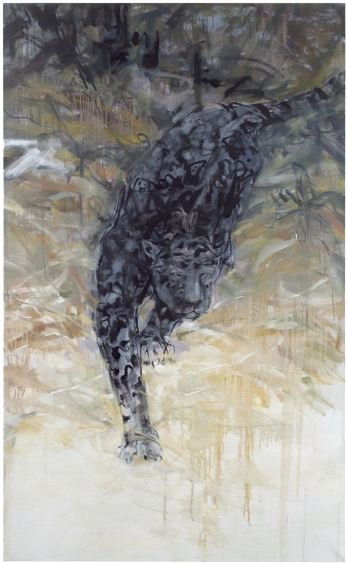 Sirkka-Liisa Lonka: Yöjalassa, 2012 (tempera ja öljy kankaalle, 140 x 86 cm)